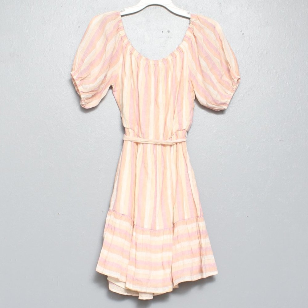 The impeccable pig pink striped linen blend romantic puff levee dress